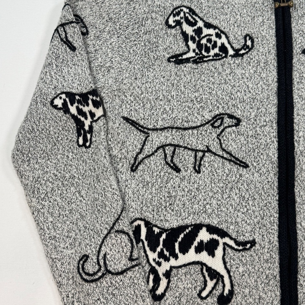 Christopher & Banks Dog Embroidered Zip Cardigan Grey Marled Knit Bone Pull L - Picture 4 of 10